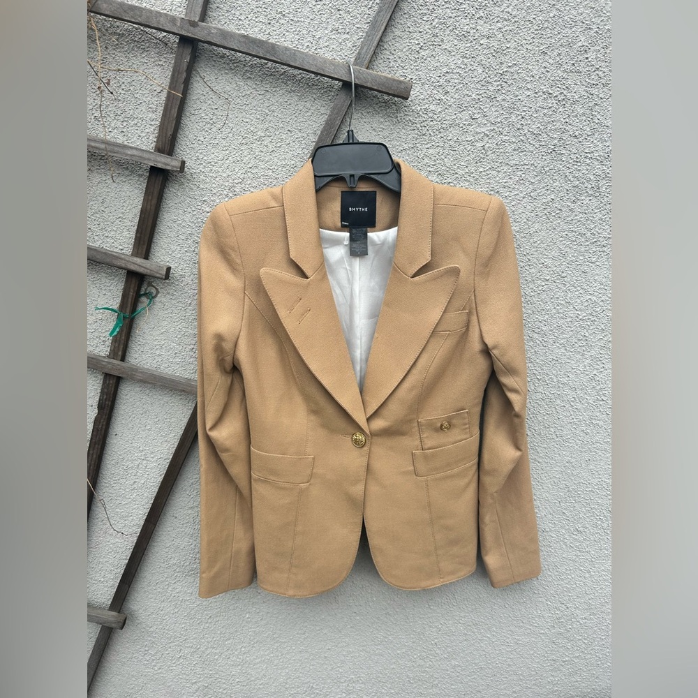 ❌SOLD❌Smythe Classic Duchess Wool Camel Tan Tailored Structured Wool Blazer - Picture 9 of 15